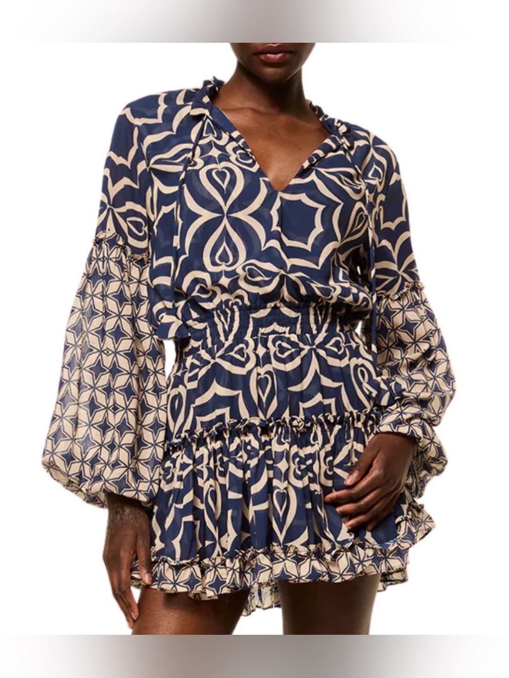 Misa Los Angeles ELISABETTA DRESS IN BLUE MOSAIC TILE